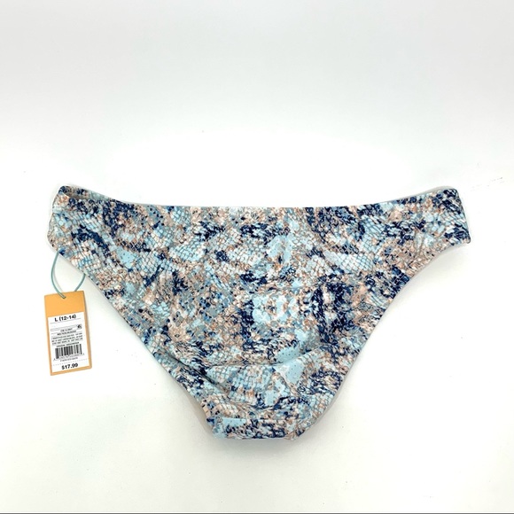 Kona Sol Blue Multi Python Print Hipster Medium Coverage Bikini Bottoms Swimsuit - Picture 3 of 16